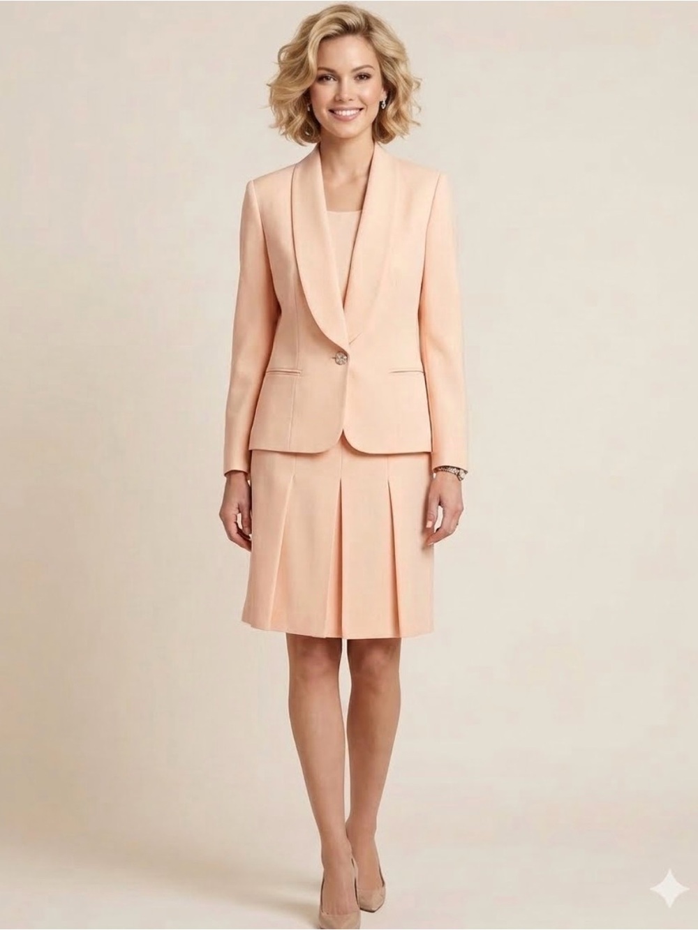 Vintage Gilmor Women’s Peach Skirt Set Blazer and Pleated Skirt